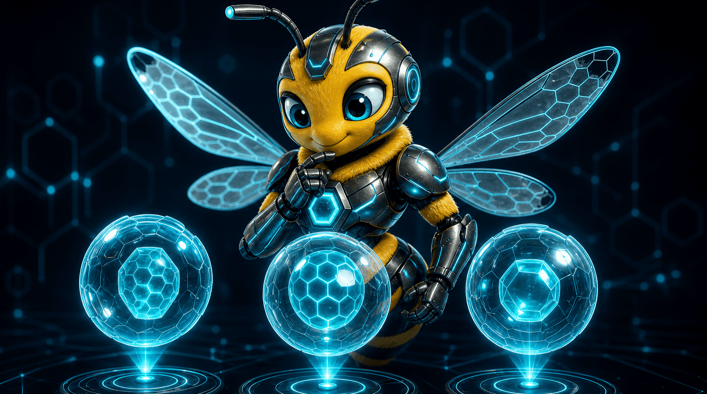 Agent Hive bee mascot illustration for the post "Enhancing Decision-Making with Large Language Models through Multi-Agent Fictitious Play".