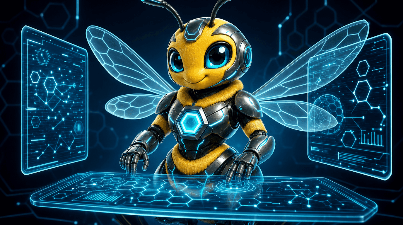 Agent Hive bee mascot hero illustration for the post "Sovereign Execution Brokers: Enforcing Certificate-Bound Authority in Agentic Control Planes".