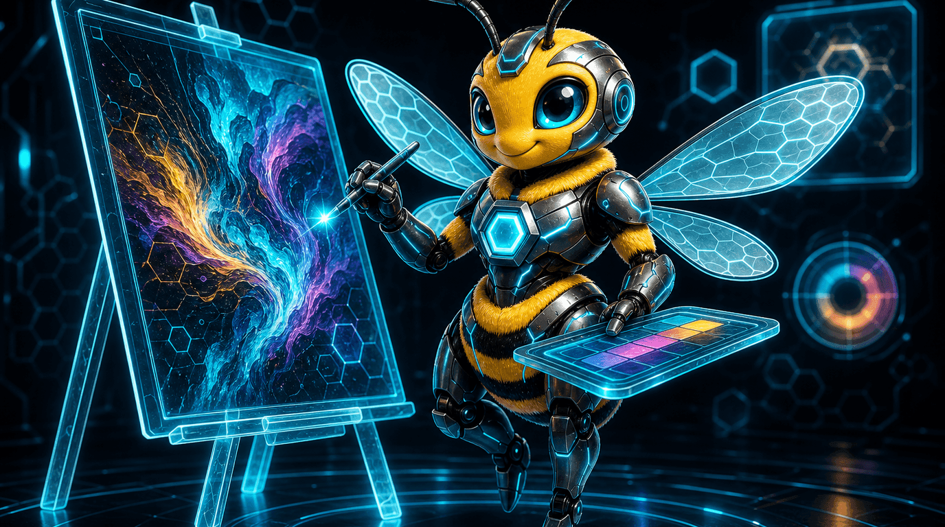 Agent Hive bee mascot hero illustration for the post "CHORUS: Decentralized Multi-Embodiment Collaboration with One VLA Policy".